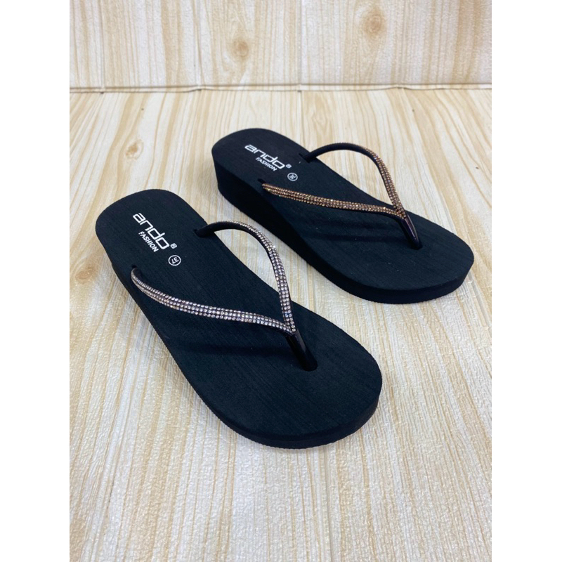 sandal jepit wanita ando hak 3cm,sandal wedges wanita kekinian