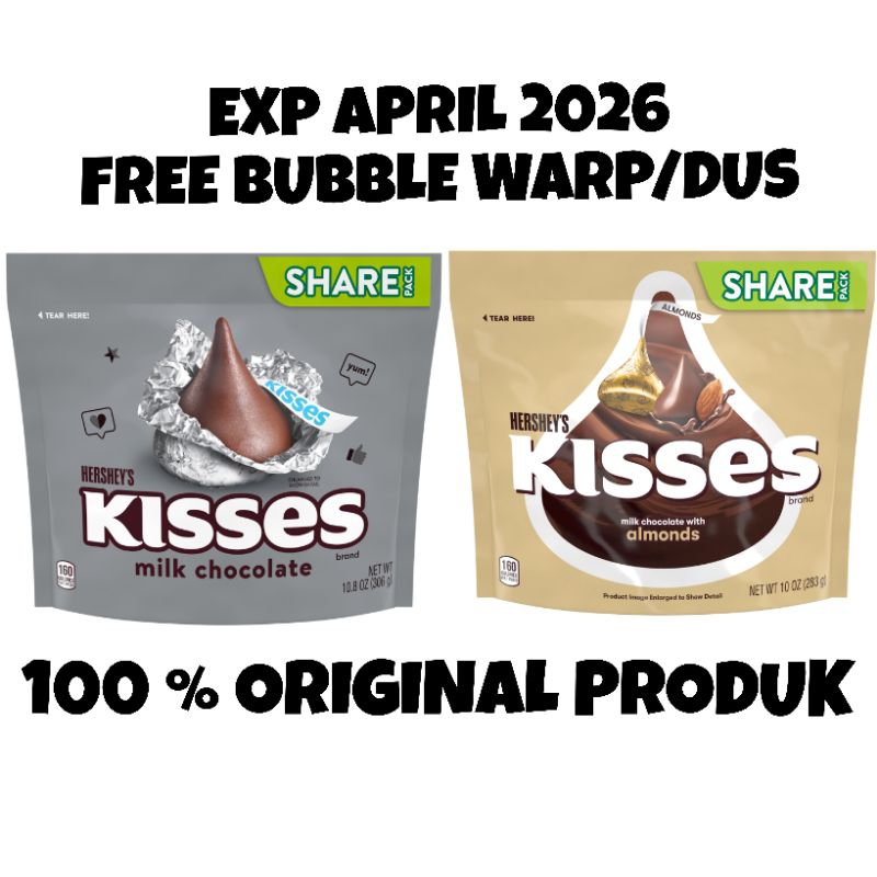 

Hershey Kisses Milk Chocolate/ Almond ED APRIL 2026 - cokelat sultan premium import share pack