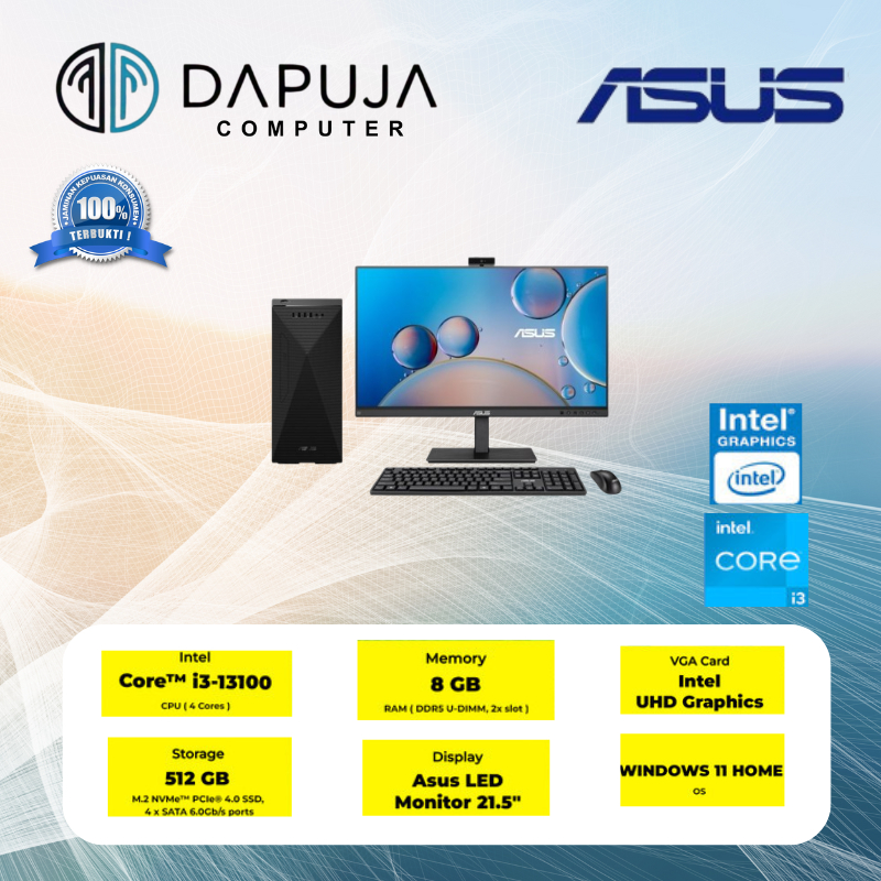 PC ASUS DEKSTOP S501ME-385000003W i3 13100 UMA/ 8 GB/ 512GB/ WIN 11 OHS + MONITORC222HE 21,5 INCH