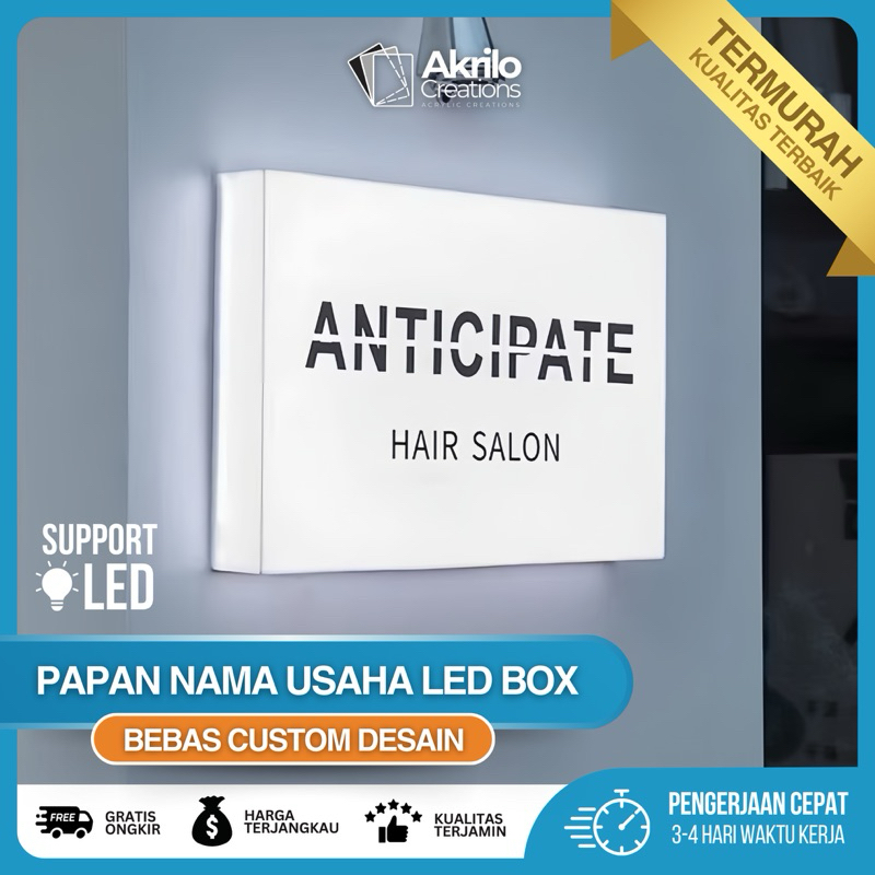 Papan Nama Toko Akrilik LED Custom Logo FULL AKRILIK | NeonBox | Neon Branding Akrilik Backlit Premi