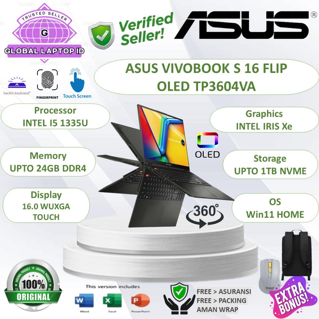 Laptop ASUS VivoBook S 16 FLIP TP3604VA Intel Core i5 1335U Gen13 RAM 24GB DDR4 1TB SSD 16"Inch WUXG