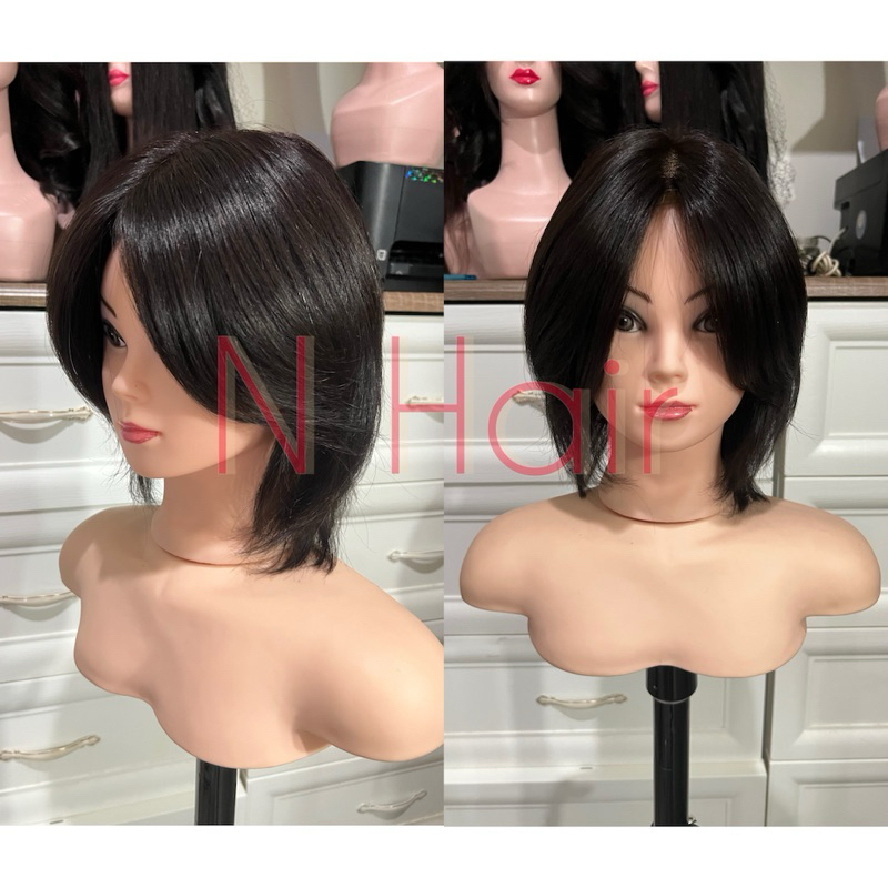 wig Premium pendek Rambut asli 100% human hair belahan bebas
