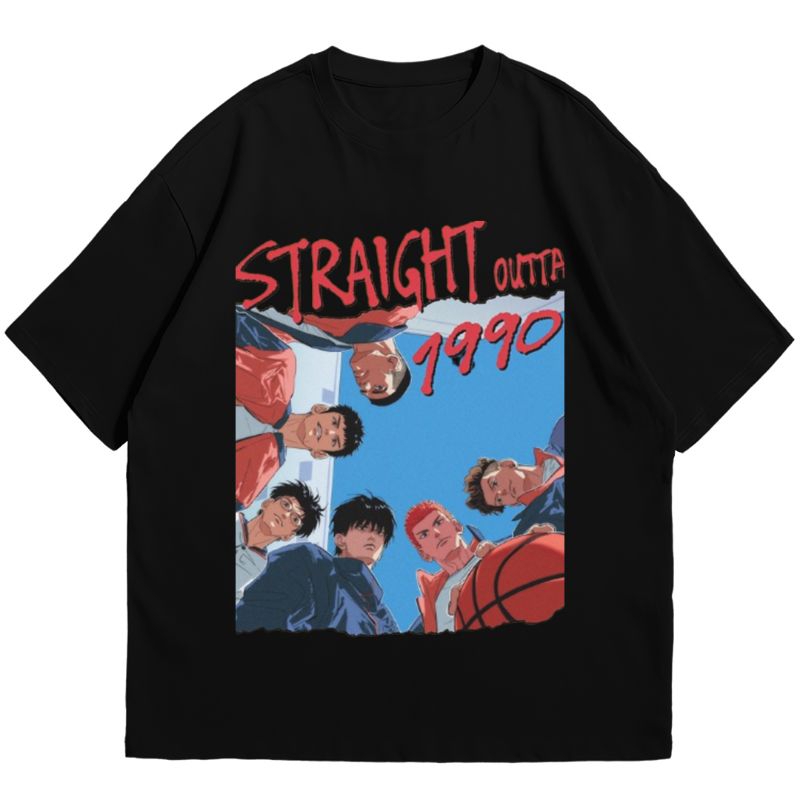 KAOS BAJU STRAIGHT OUTTA 1990 | T-SHIRT VINTAGE ANIME SLAM DUNK | COMBED PREMIUM BLACK AND WHITE | U