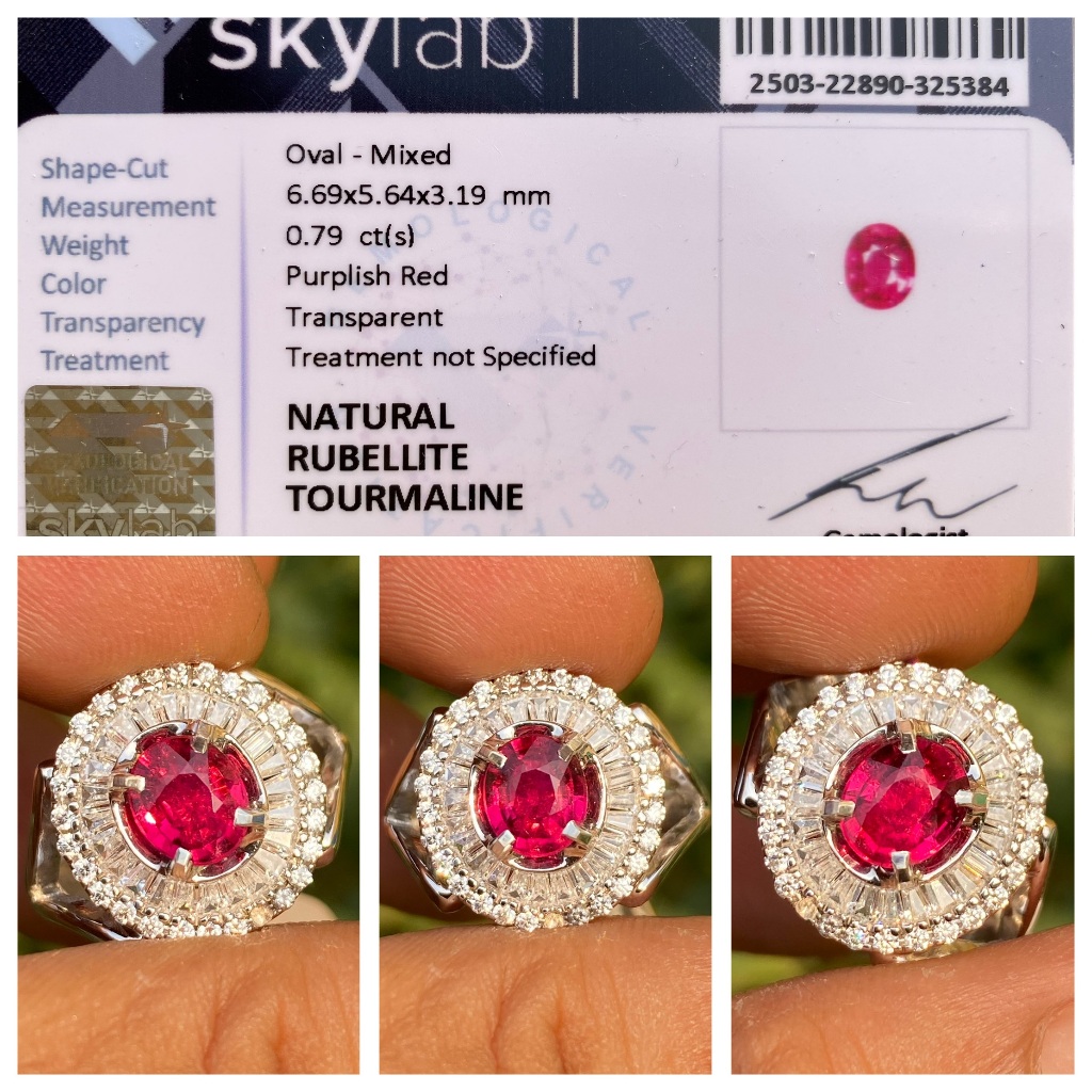 Natural 0.79ct rubellite tourmaline ring perak wanita