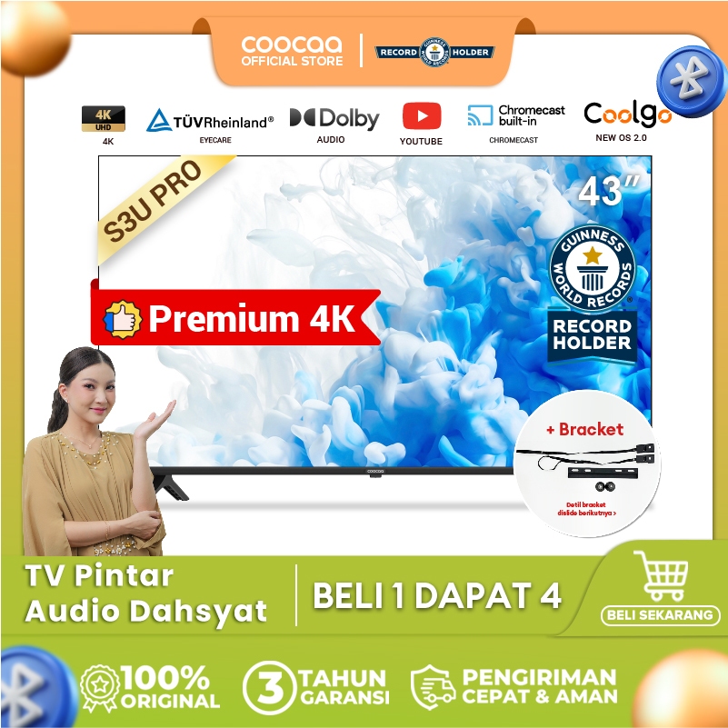 [+ BRACKET] COOCAA 43 inch S3U PRO - Smart TV - Digital TV - 4K - UHD - Dolby Audio - Youtube - Mirr