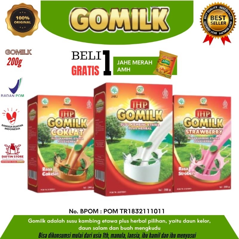

GOMILK susu kambing etawa bubuk plus herbal daun kelor,salam kemasan 200gr free jahe merah asli 100% Rasa original,coklat, stroberi atasi nyeri sendi dan tulang,penambah berat badan anak,imun asi booster untuk usia 1 tahun,manula,lansia,ibu hamil,menyusui