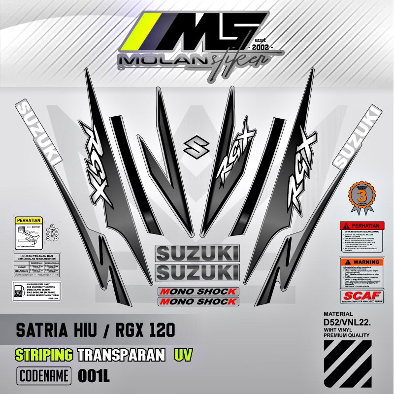 Decal Sticker Striping Variasi Transparan Uv Satria Hiu Malaysia RGX 120 Satria R Agresif Suzuki Sat