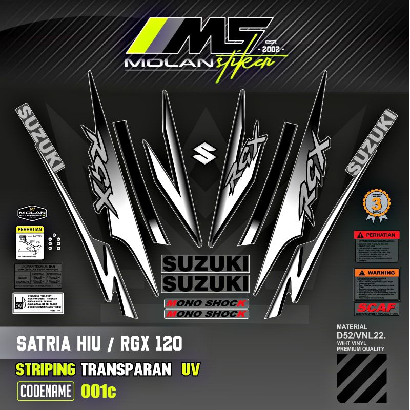 Decal Sticker Striping Variasi Transparan Uv Satria Hiu Malaysia RGX 120 Satria R Agresif Suzuki Sat