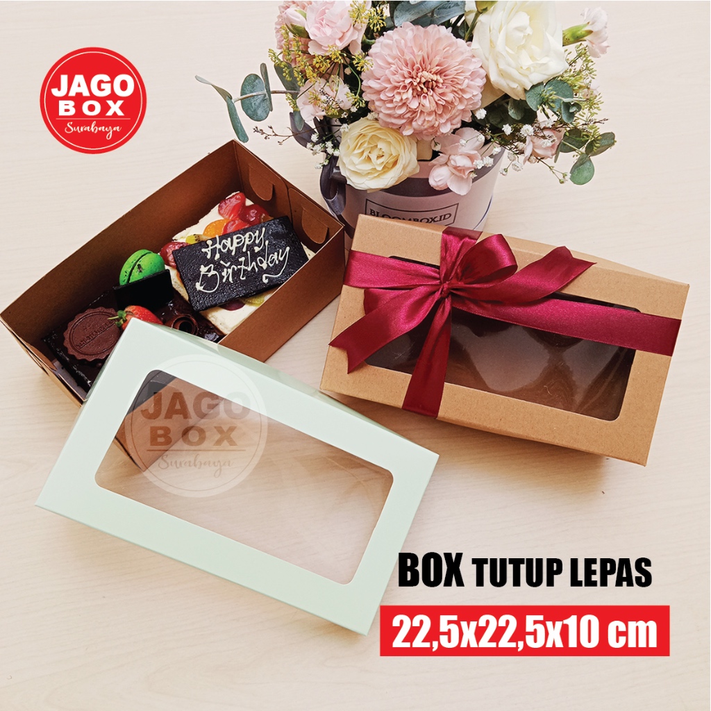 

Box Kotak Kue/Tart/Roti Ivory Kraft Kombinasi 22,5 x12,5 x10 cm Tutup Lepas + Mika