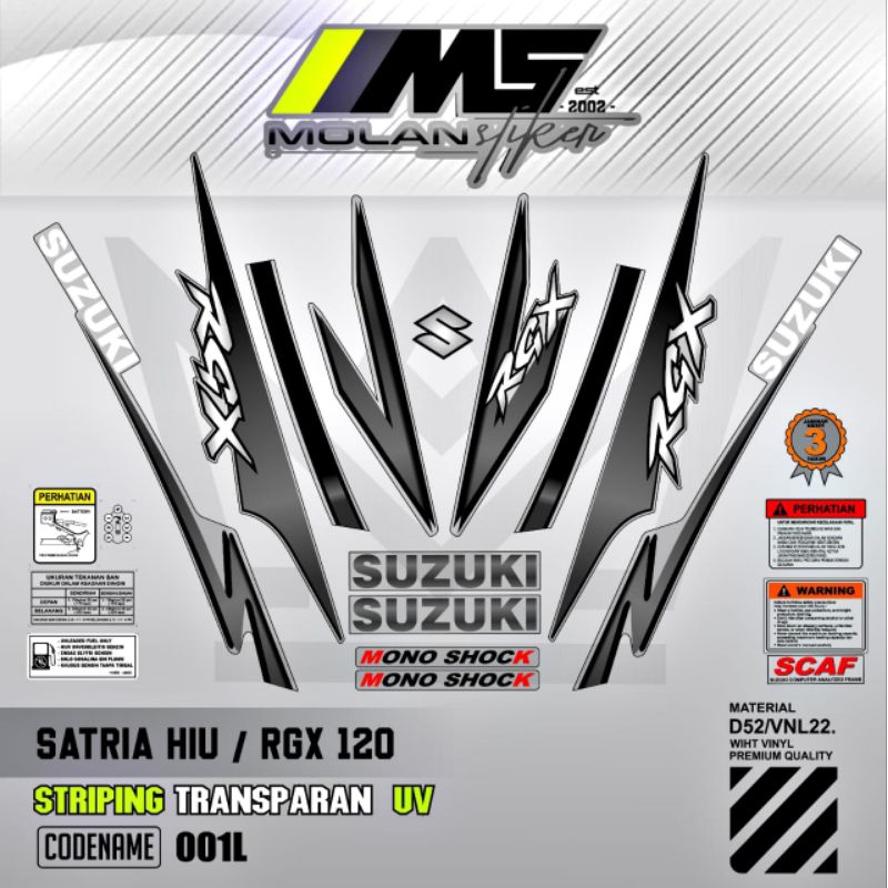 Decal Sticker Striping Variasi Transparan Uv Satria Hiu Malaysia RGX 120 Satria R Agresif Suzuki Sat