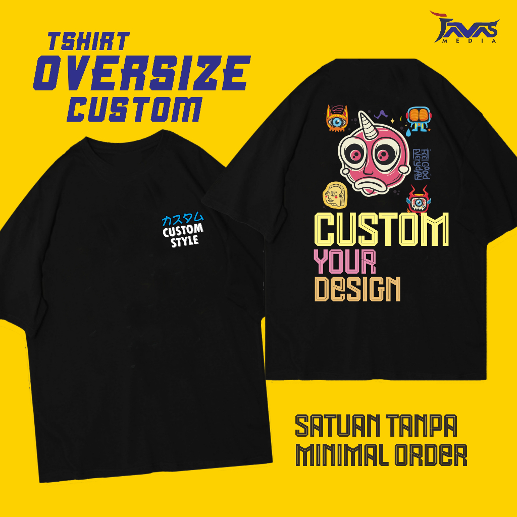 CUSTOM Kaos Oversize BLACK Cotton Combed 24s / Custom Tshirt oversized  Satuan Murah