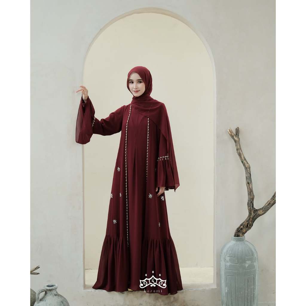 ULYYA Abaya by Kazami set hijab/gamis lebaran 2025 dewasa viral/baju gamis pesta terbaru 2025/kondan