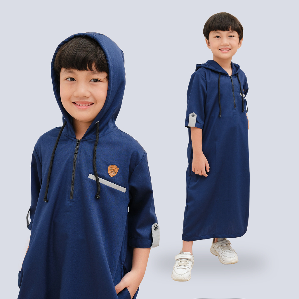 Gamis Jubah Hoodie Anak Laki-Laki Premium Lengan pendek 3/4