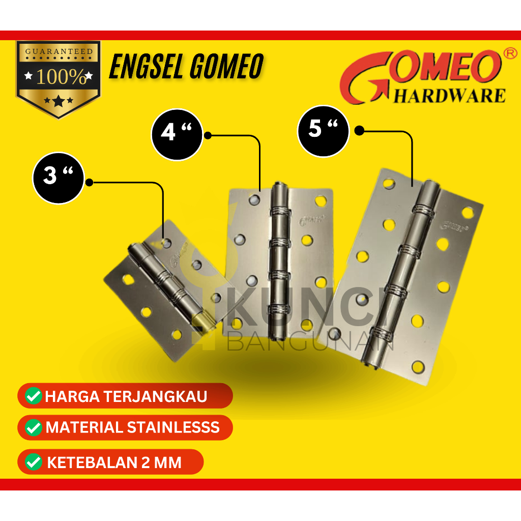 Engsel 3 inch/Engsel 4 inch/Engsel 5 inch /Engsel Jendela Stainless/Engsel Pintu Stainless Gomeo
