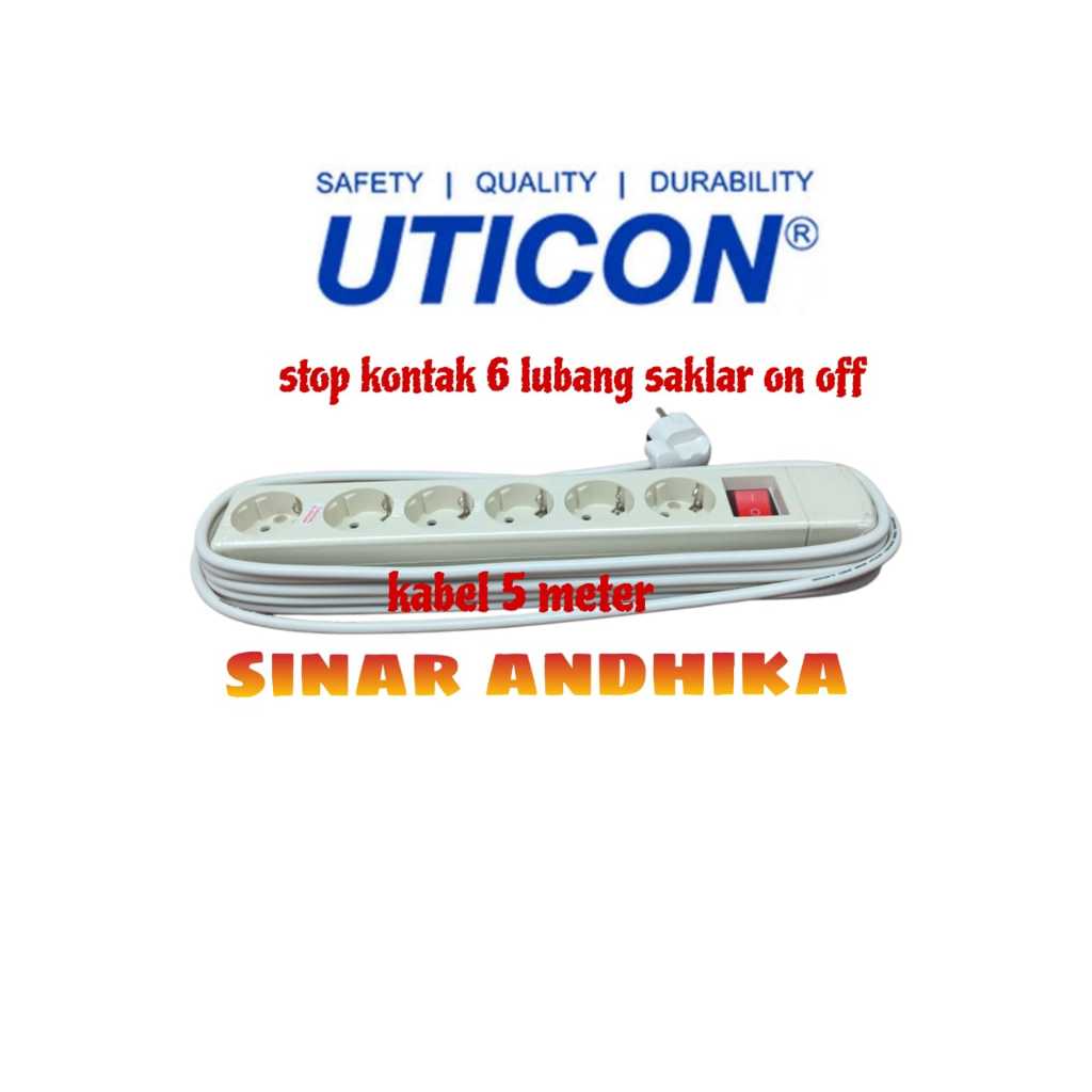 STOP KONTAK UTICON 6 LUBANG ON OFF + STEKER + KABEL 5M ST-1682 NC+S-30+5M