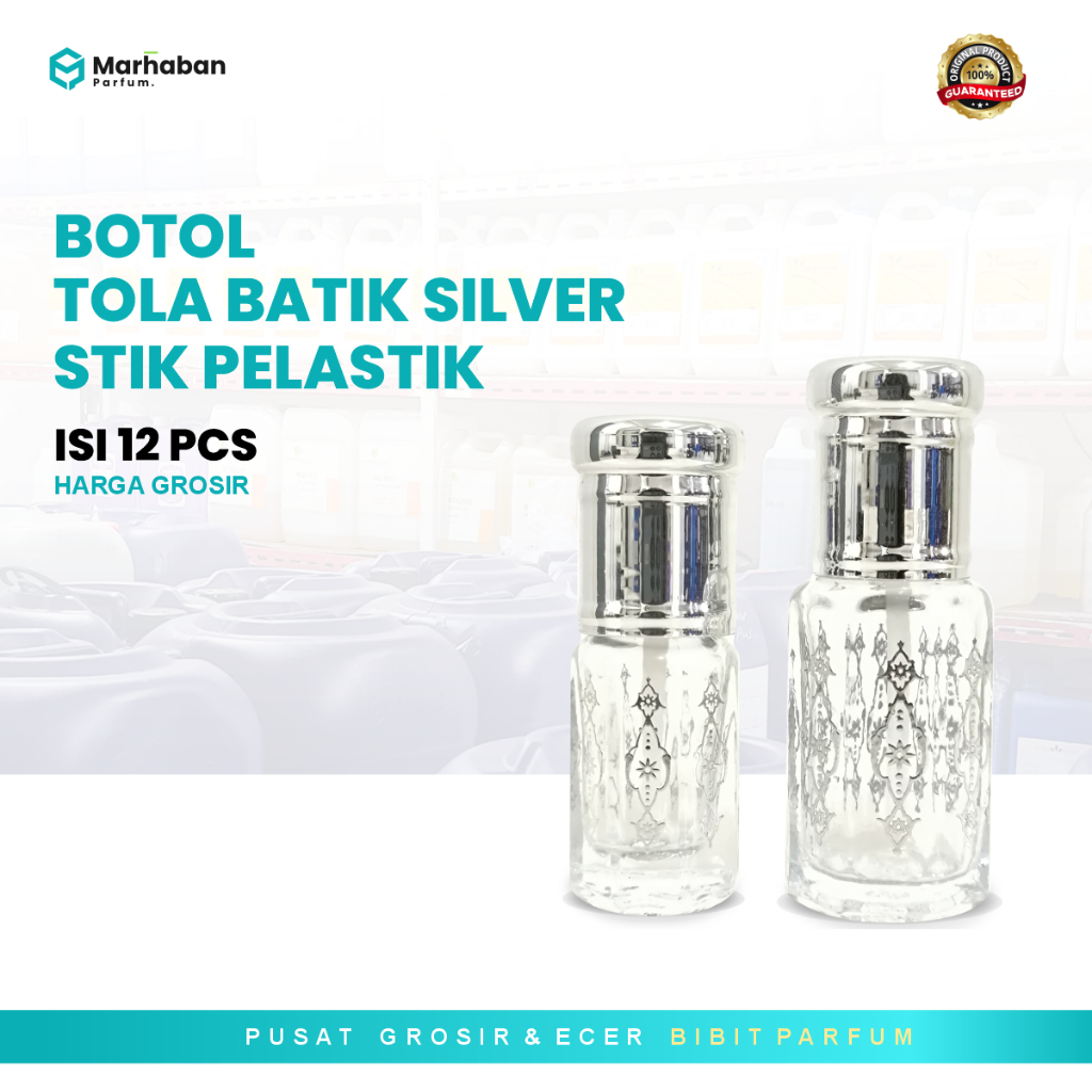 1 Lusin | Botol TOLA BATIK SILVER 3 - 6 ML Stik - Botol Parfume kosong Tola batik silver