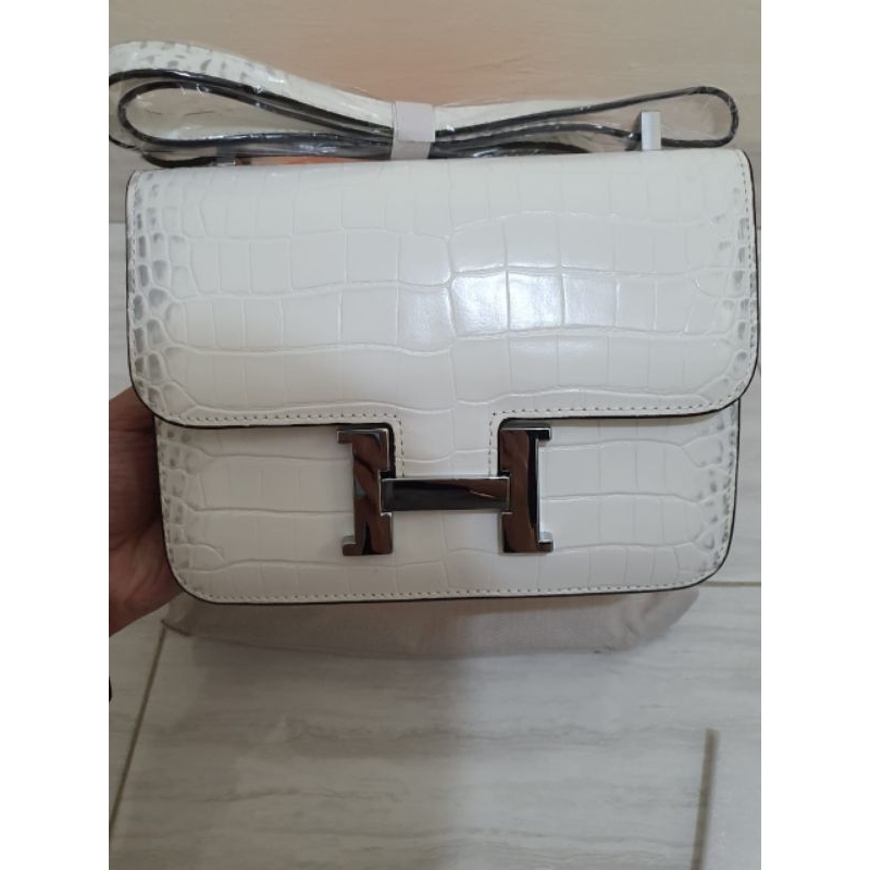 Tas wanita bahan croco slingbag putih branded import murah