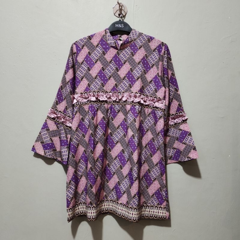 Tunik batik dress batik pink batik mididress batik kantor batik kerja batik gamis batik lengan terom