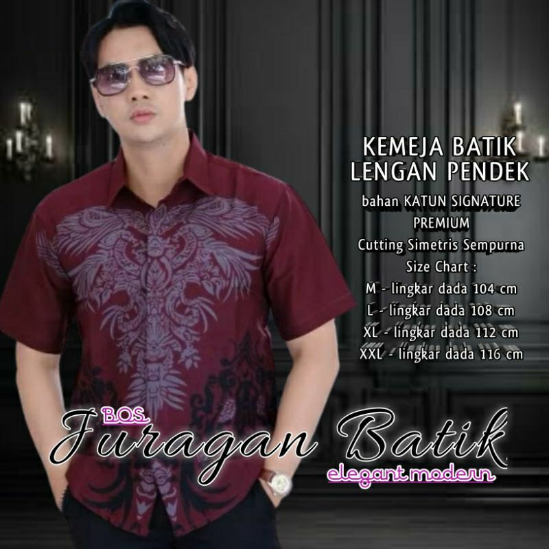 COD - Kemeja Batik Pria Lengan Pendek | Batik Cowok Modern Lengan Pendek Warna Merah maroon Marun