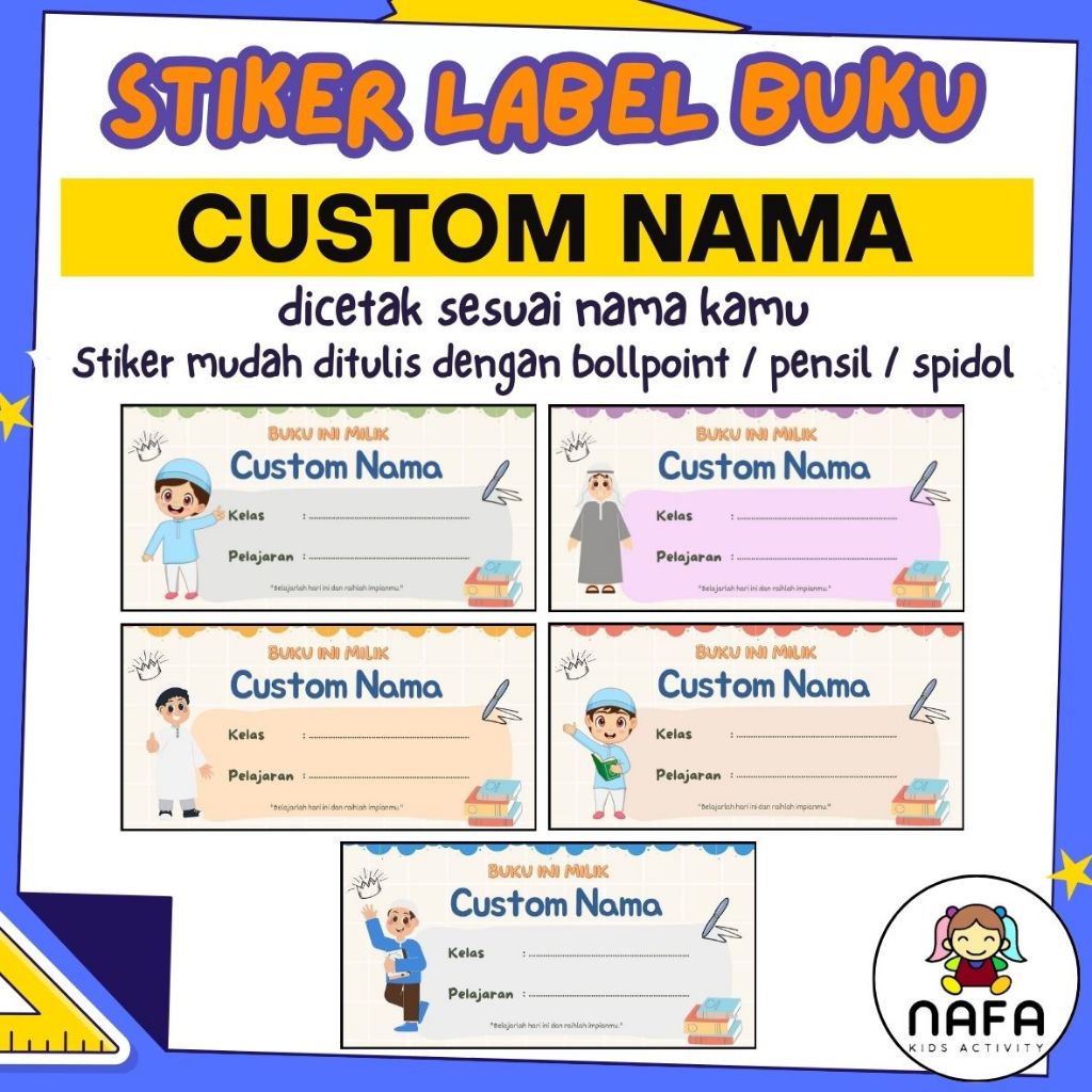 

Stiker Label Buku - Custom Nama Anak / Stiker Nama Buku / bahan doff mudah ditulis / desain menarik