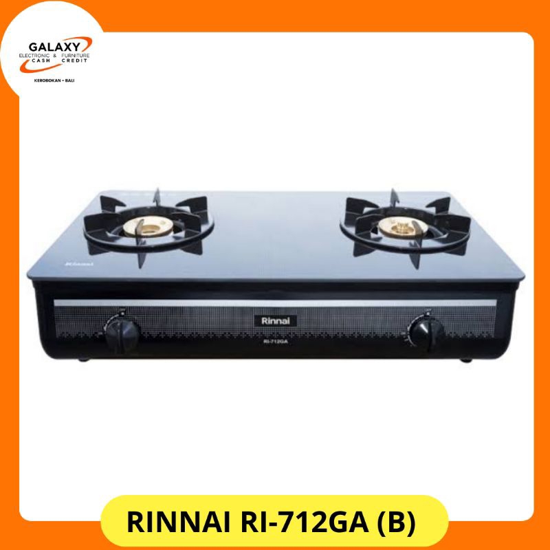 RINNAI Kompor Gas 2 Tungku Rinnai Api Besar Kaca RI-712GA (B) Kompor gas jumbo tinggi kaca