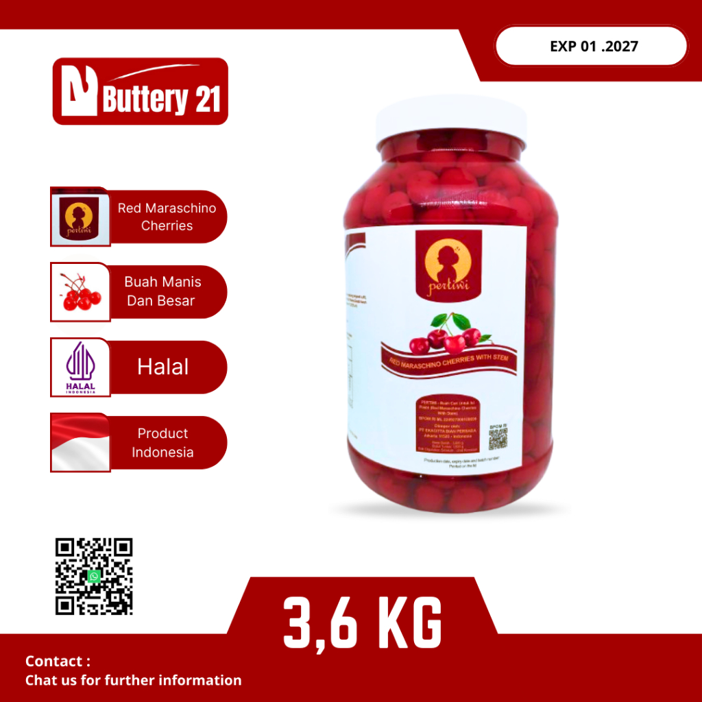 

MARASCHINOS BUAH CHERRY TANGKAI MERAH 3,6 KG / BUAH CERI/RED MARASCHINO CHERRIES WITH STEM