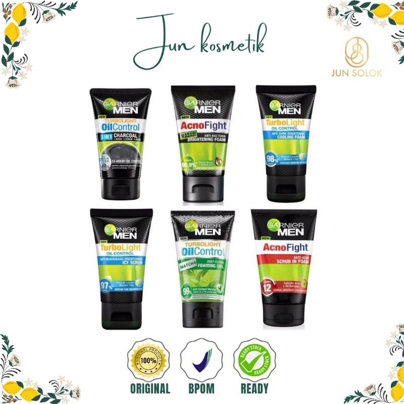 GARNIER MEN Facial Wash 100ml (Acno, Power White, TLOC, Matcha, Brightening, Super duo, Charcoal, Wa