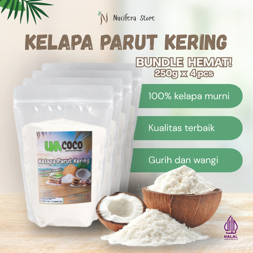 

Kelapa Parut Kering Dessicated Coconut - BUNDLE 1kg (4 X 250gr)