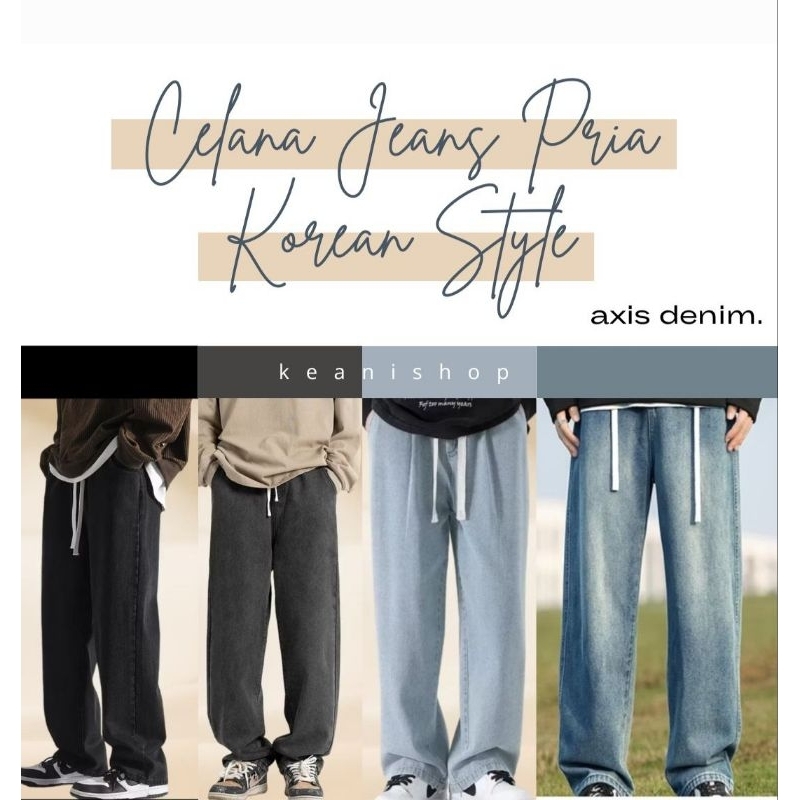 Axis Denim - Celana Jeans Panjang Bawahan Pria Jumbo Pinggang Karet Korean Style Model Lurus