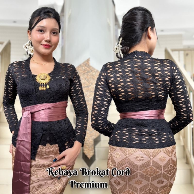 Setelan Kebaya Kutubaru Bali Lengan Panjang Brokat HITAM // Brokat kebaya bali
