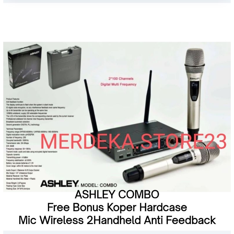 NEW Mic Wireless ASHLEY COMBO | ASHLEY Model COMBO Original | Microphone Wireless Dual Handheld Anti