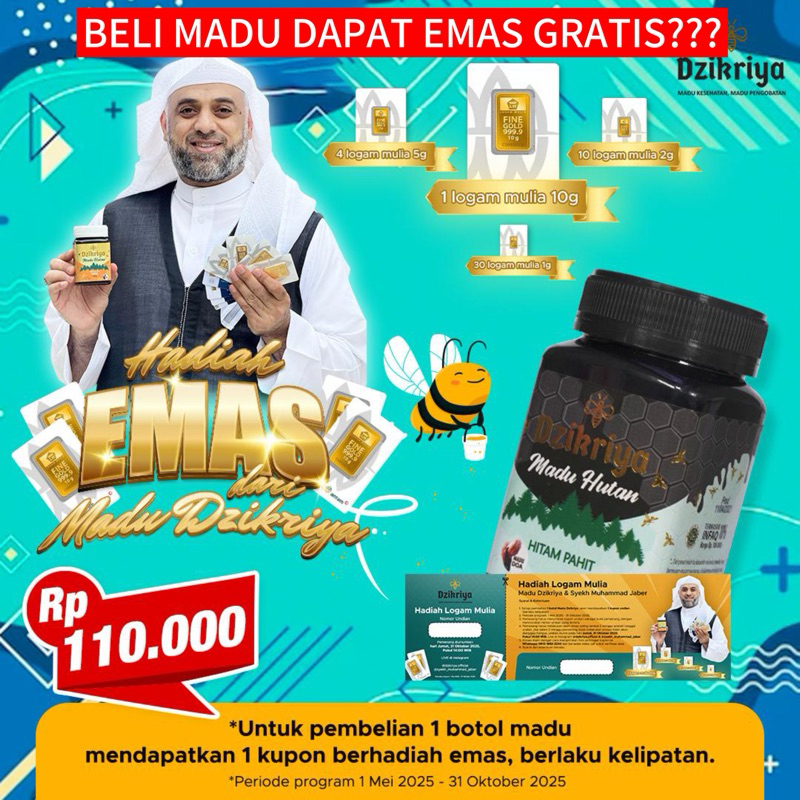 

PROMO Kupon Undian EMAS LOGAM MULIA 24K setiap Pembelian Madu Dzikriya Madu Hutan Hitam Pahit Dijamin Asli, Untuk stroke jantung vertigo asma wasir kanker prostat