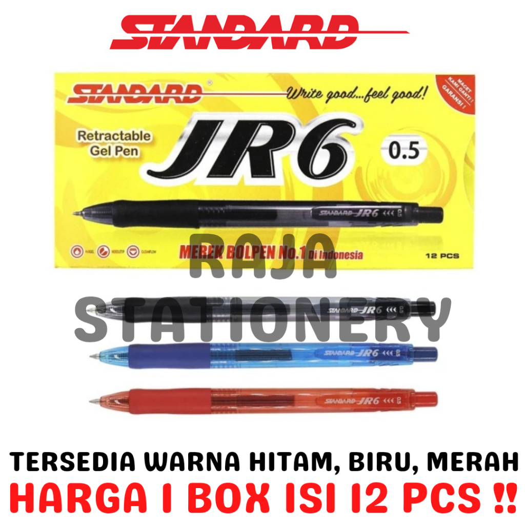 

STANDARD JR6 0.5 GEL PEN RETRACTABLE BLACK BLUE RED CLICKER PEN CETEK STANDARD JEL HITAM BIRU MERAH PENA PEN JR6 LUSIN BOX [12PCS]