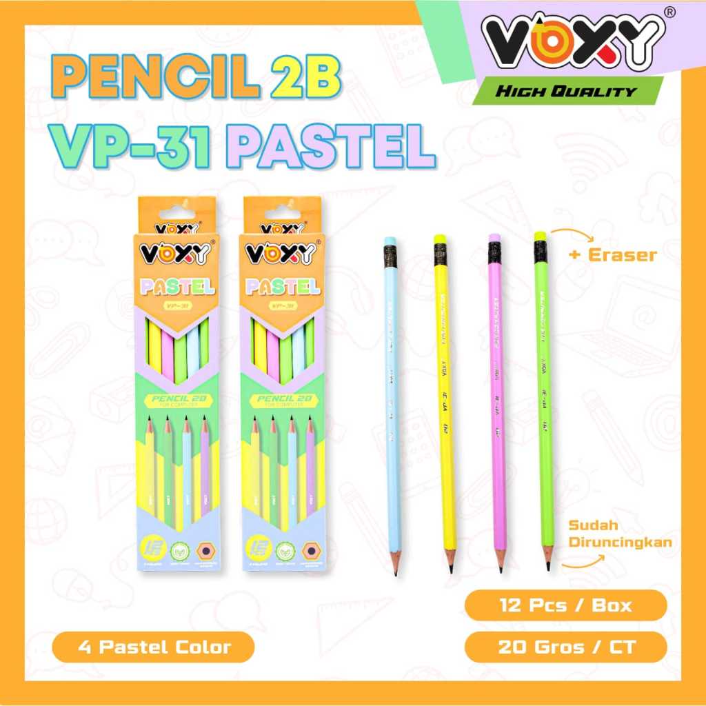 

Pensil 2B Voxy VP-31 Neon Sudah Diraut + Penghapus (12pc)