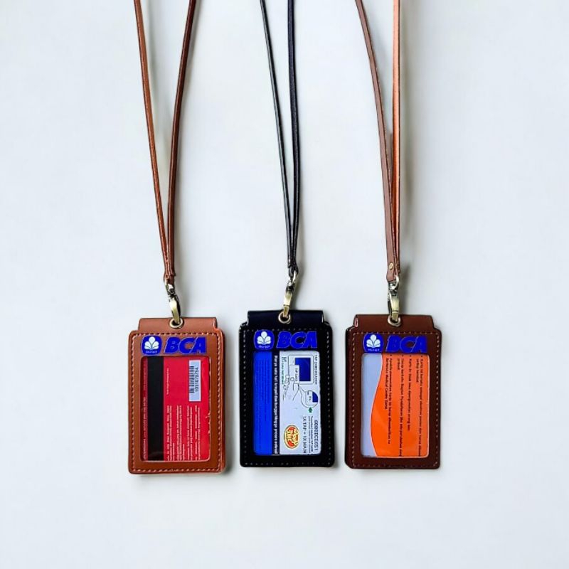 

Lanyard ID Card Holder Satu Muka Magnet Name Tag Kulit | BCA