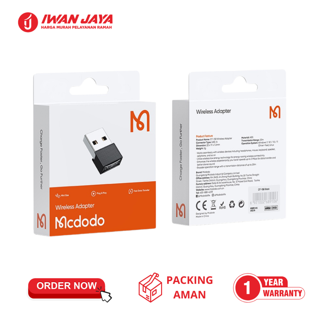 MCDODO USB Bluetooth Dongle 5.1 Dongle For PC Keyboard Mouse OT-1580