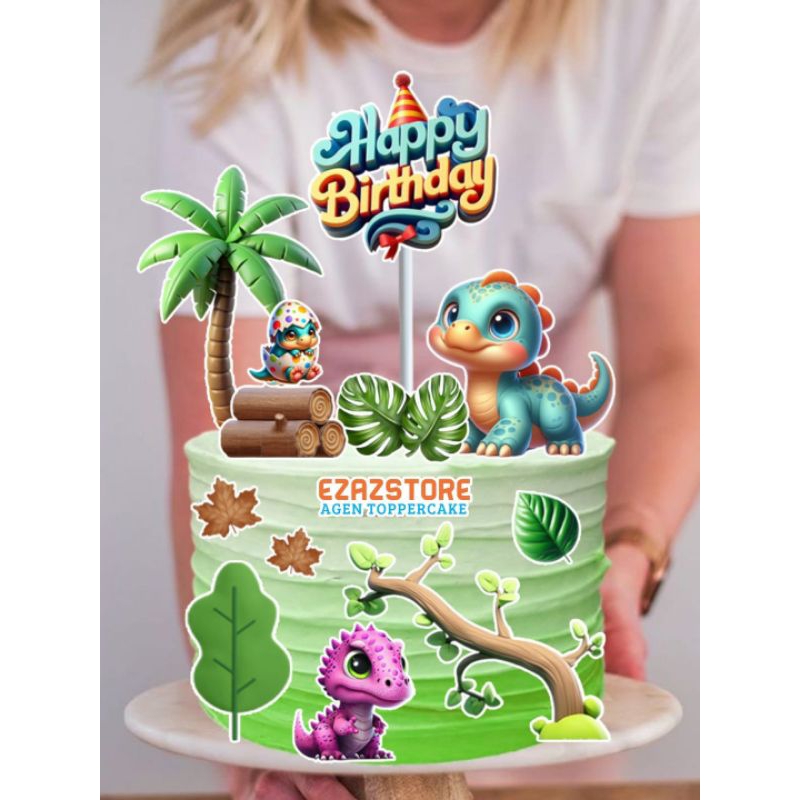 Topper Dino, Topper cake, Hiasan kue ulang tahun topper karakter Dino