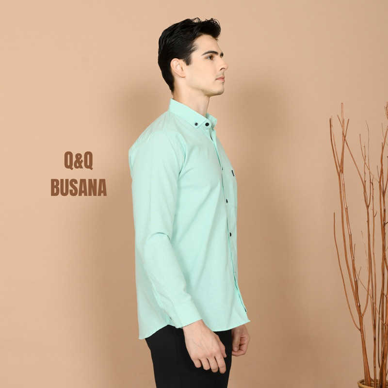 KEMEJA POLOS PRIA HEM LENGAN PANJANG WARNA HIJAU MINT