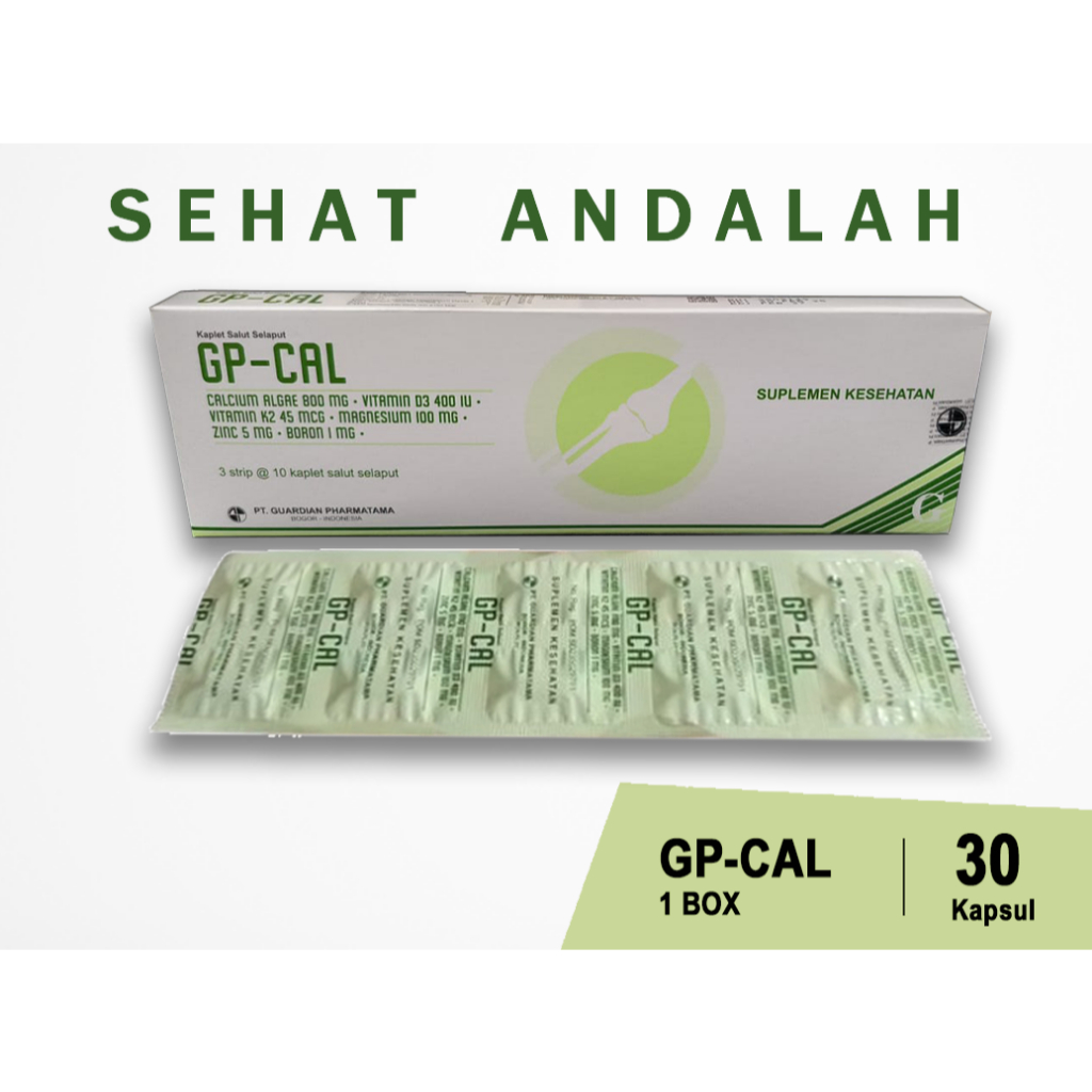 GP-CAL (1 BOX/30 KAPSUL) - SUPLEMEN TERLENGKAP (CALCIUM + VIT.D3 + K2 + MAGNESIUM + ZINC + BORON)