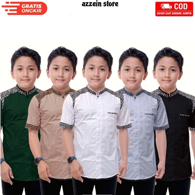 Azzein Store Baju Koko Anak Laki Laki Lengan Pendek Baju Koko Kombinasi Batik Baju Putih Bisa COD