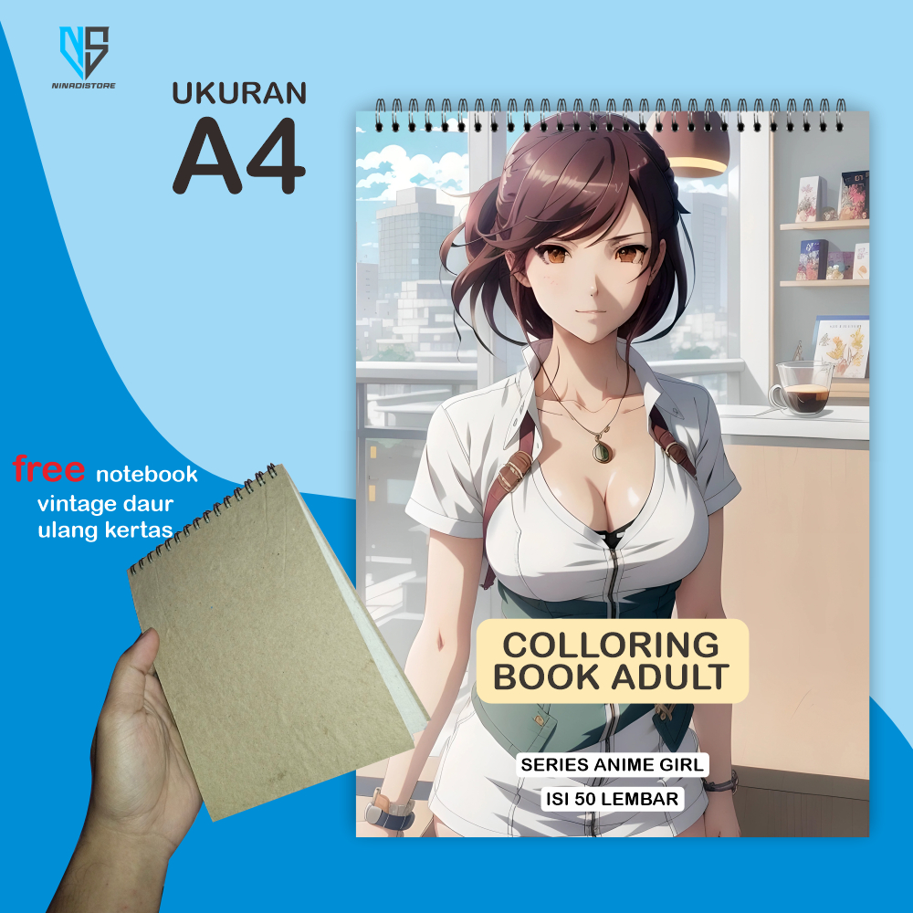 Colloringbook adult, buku menggambar dewasa tema ANIME GIRL ukuran a4 isi 50gambar