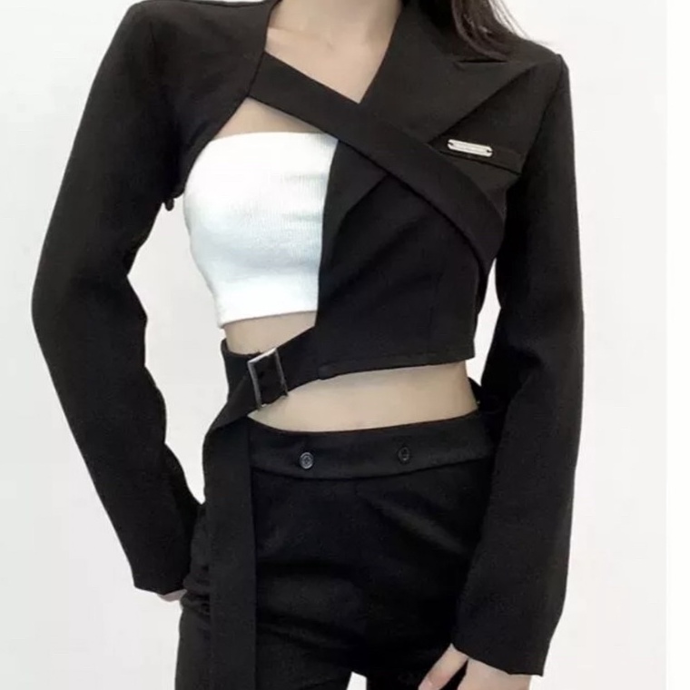 55 Terpercaya Rossy Blazer Crop  Korean Crop Blazer Style  Blazer Tali Crop