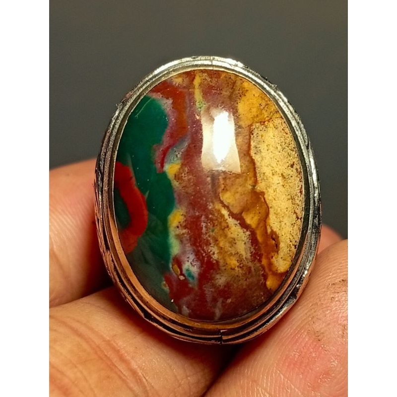 cincin batu akik klawing super pancawarna multycolor lain pancawarna garut, bacan, dan pacitan