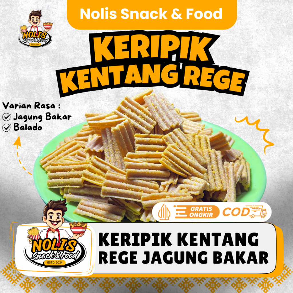 

Keripik Kentang Rege Rasa Jagung Bakar | NOLIS SNACK & FOOD