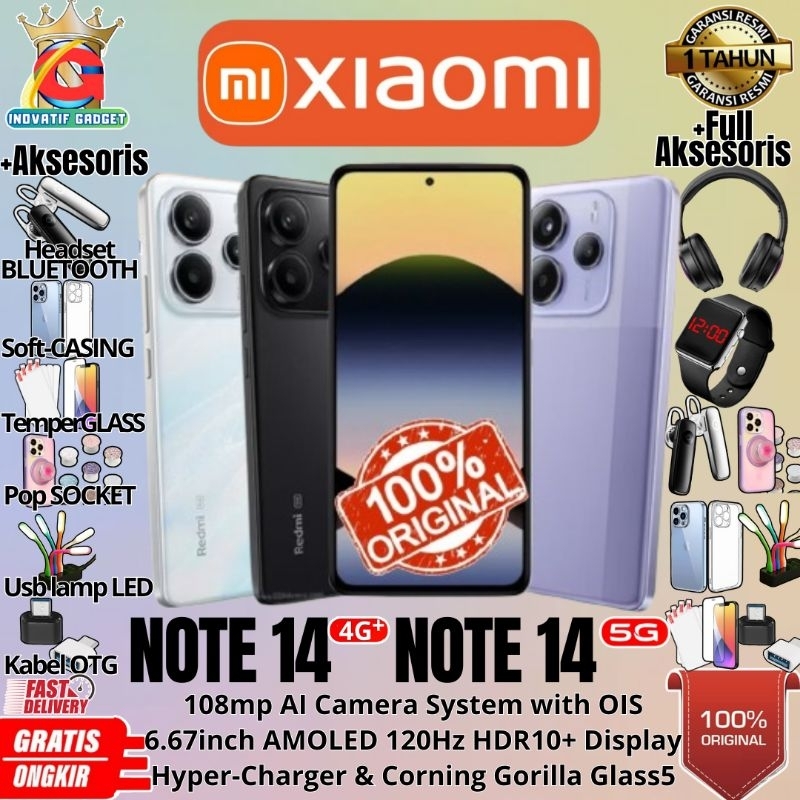 HP BARU XIAOMI REDMI NOTE 14 | REDMI NOTE14 5G 12/512GB & 8/256GB & 8/128GB Ram UpTo 24GB 108MP AI C