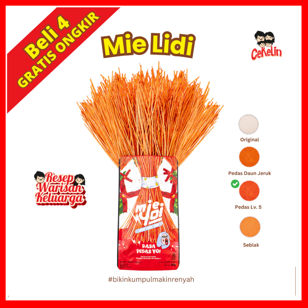 

Cekelin Mie Lidi Snack Pedas Yoi- 50gr, Beli 4 Hemat Banyak