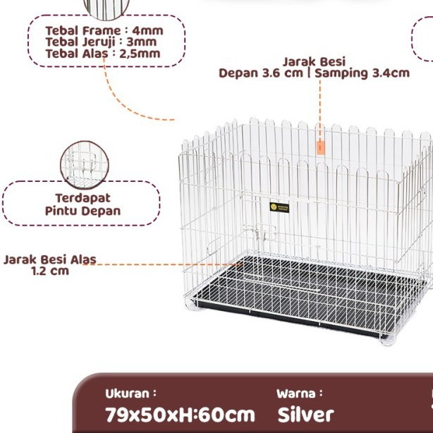 Kandang Atas Terbuka Stainless Steel - Kandang Anti Karat dan Tahan Lama - XL 79x50xH:60