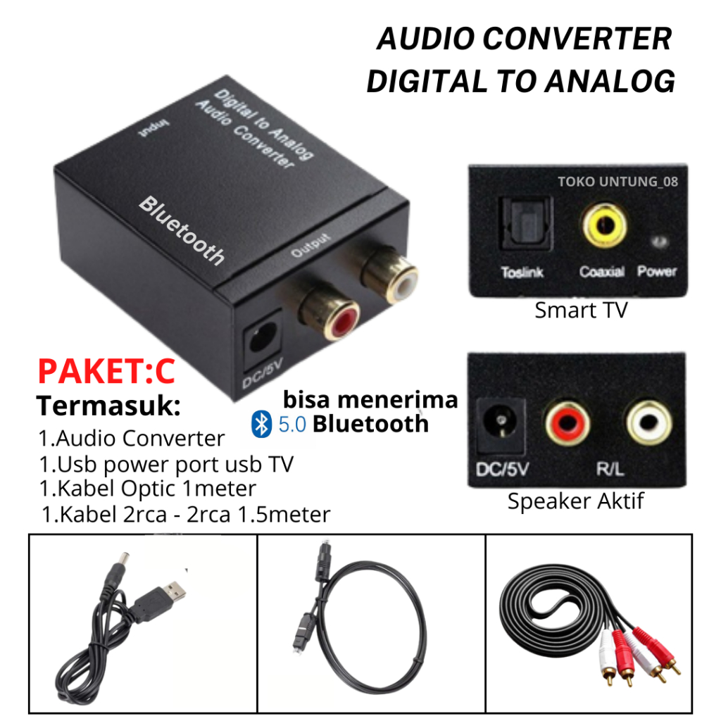 dorifarms - audio converter digital ke analog smart tv ke speaker - dengan bluetooth