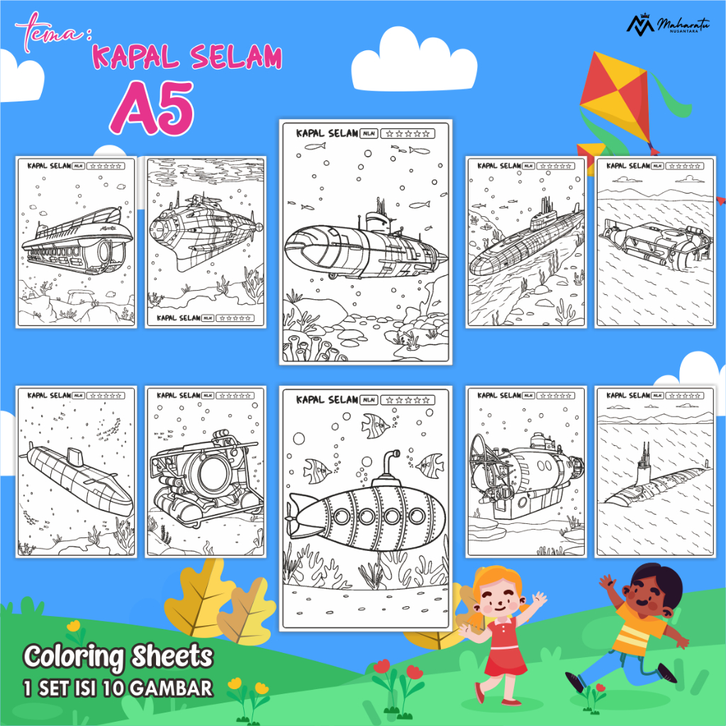 

[KAPAL SELAM] LEMBAR BER GAMBAR ANAK - KERTAS MEWARNAI EDUKASI ANAK 1 SET - COLORING SHEETS PRODUK READY STOCK A5