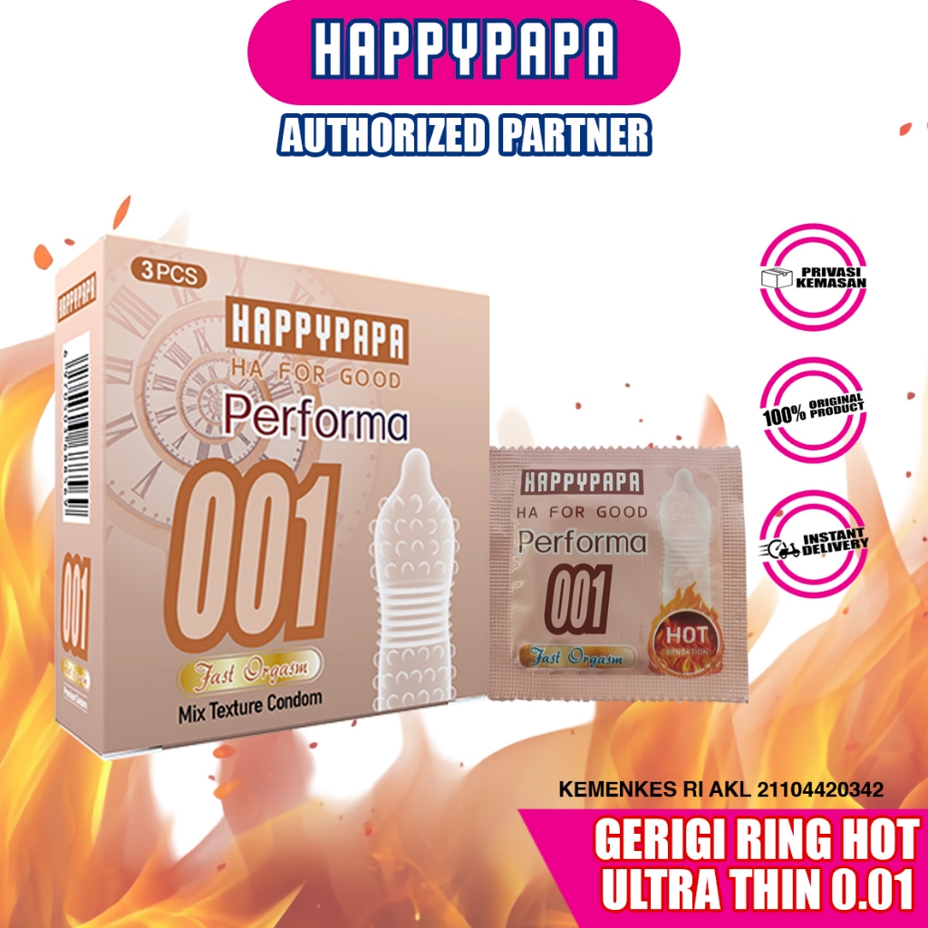Happypapa Kondom 0.01 Gerigi Ring (1 box isi 3 pcs) Sensasi Panas HOT Edition